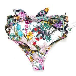 Christian Lacroix Bikini Bottom Swiminista Swimsuit Tie Ruche Tropical Floral XS